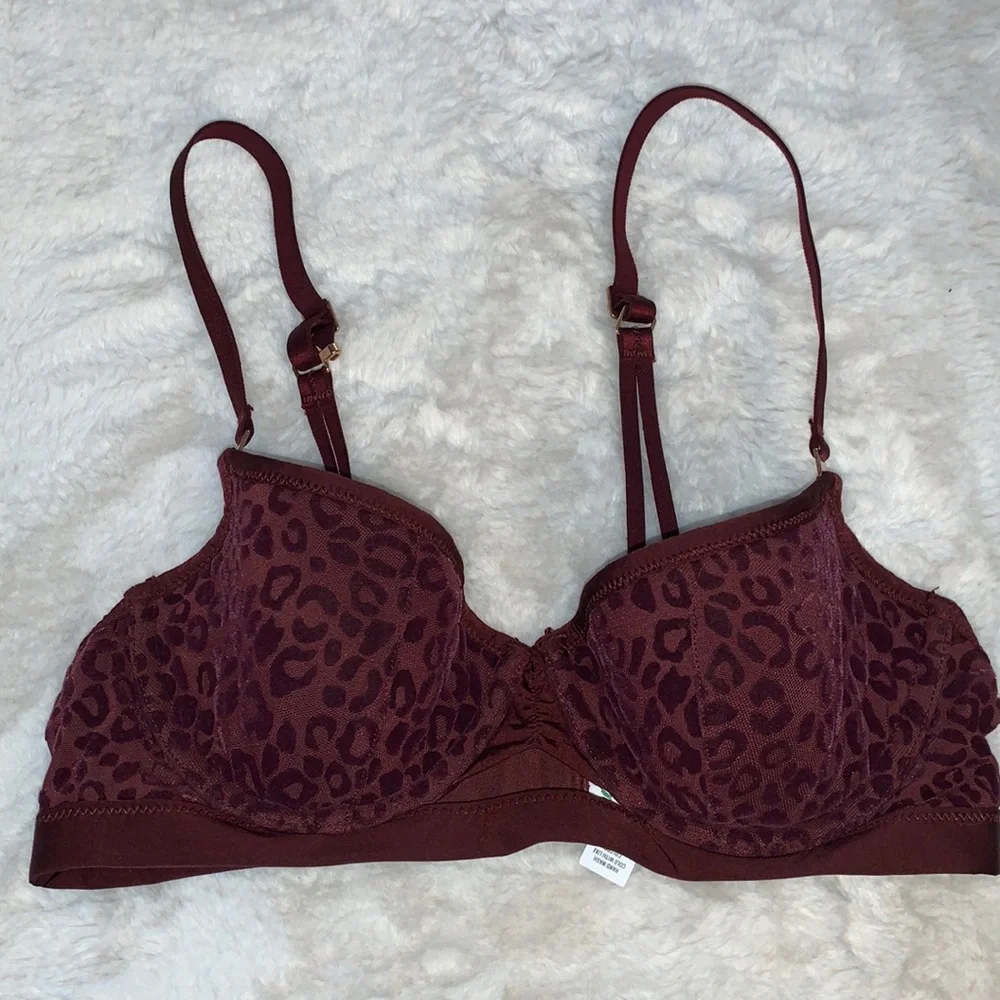 32B Aerie Real Power Balconette velvet cheetah leopard bra